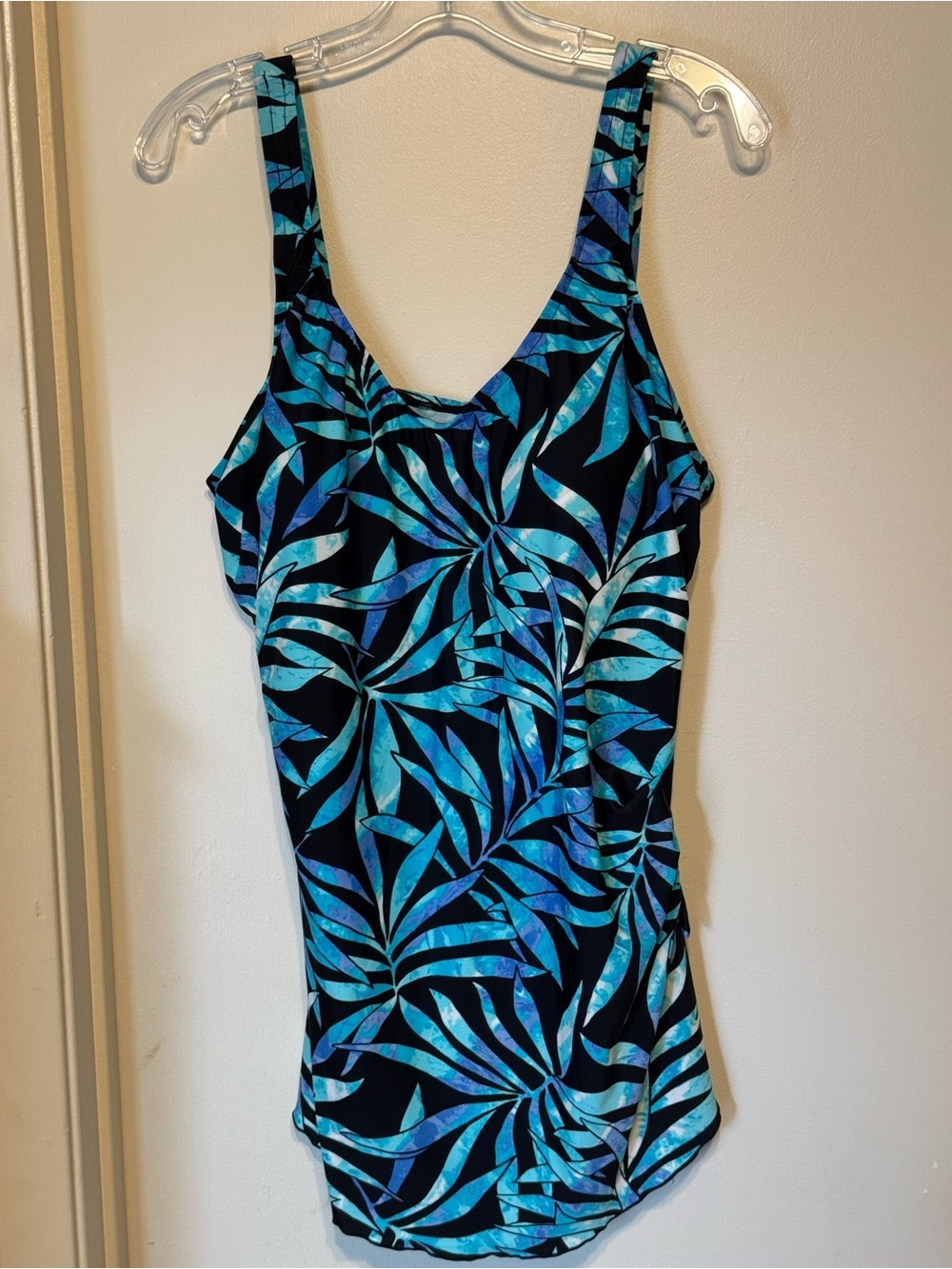 Maxine Blue Teal & Purple Leaf Print on black background One-Piece Swimsuit